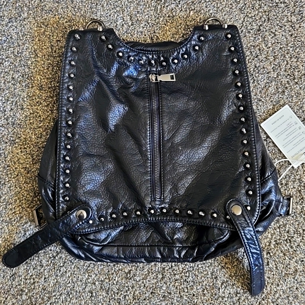 Black leather backpack